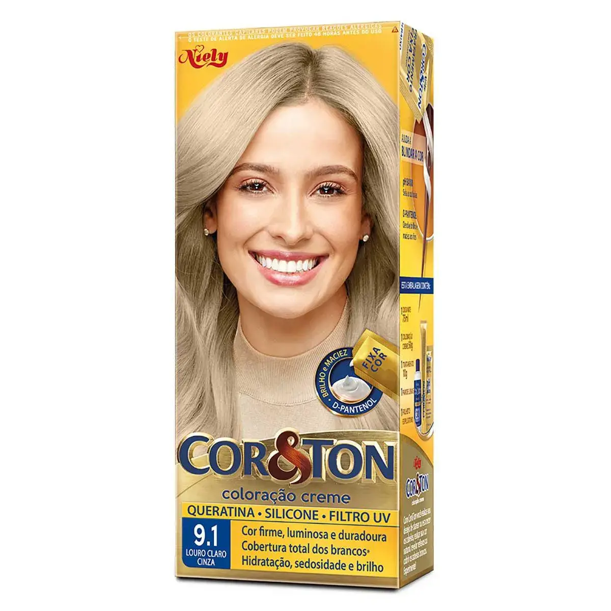 Tintura Cor&Ton Niely 9.1 Louro Claro Cinza com 1 Unidade