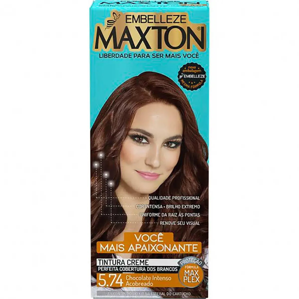 Tintura Creme Maxton 5.74 Chocolate Intenso Acobreado com 1 Unidade