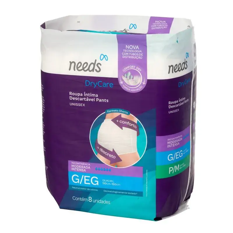 Roupa Íntima Descartável Needs Pants Drycare Unissex G/EG Absorção Moderada a Intensa 8 unidades