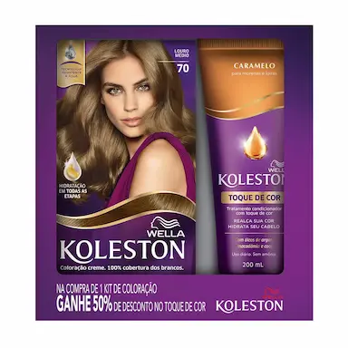 Kit Wella Koleston Tintura Louro Médio 70 + Condicionador Toque de Cor Caramelo