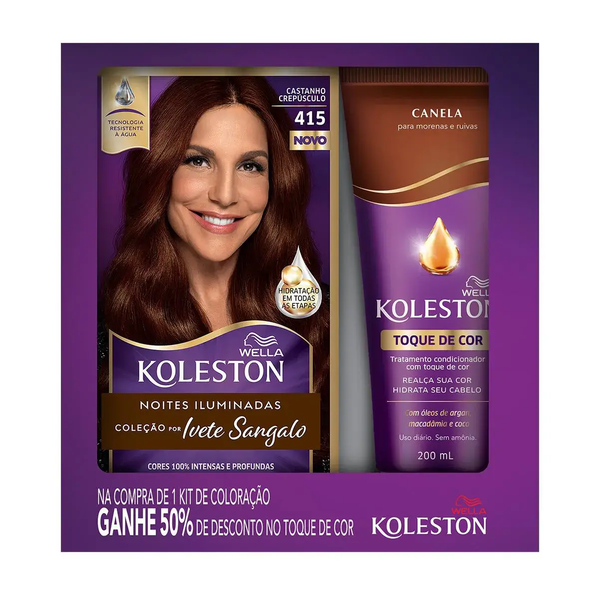 Kit Wella Koleston Tintura Castanho Crepúsculo 415 + Condicionador Toque de Cor Canela