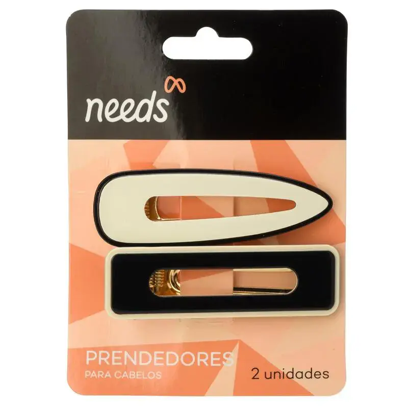 Kit Prendedor de Cabelo Needs Branco e Preto 2 unidades