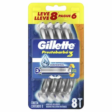 Barbeador Gillette Prestobarba 3 Comfortgel 8 unidades