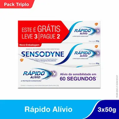 Kit Pasta de Dente Sensodyne Rápido Alívio com 3 unidades com 50g cada