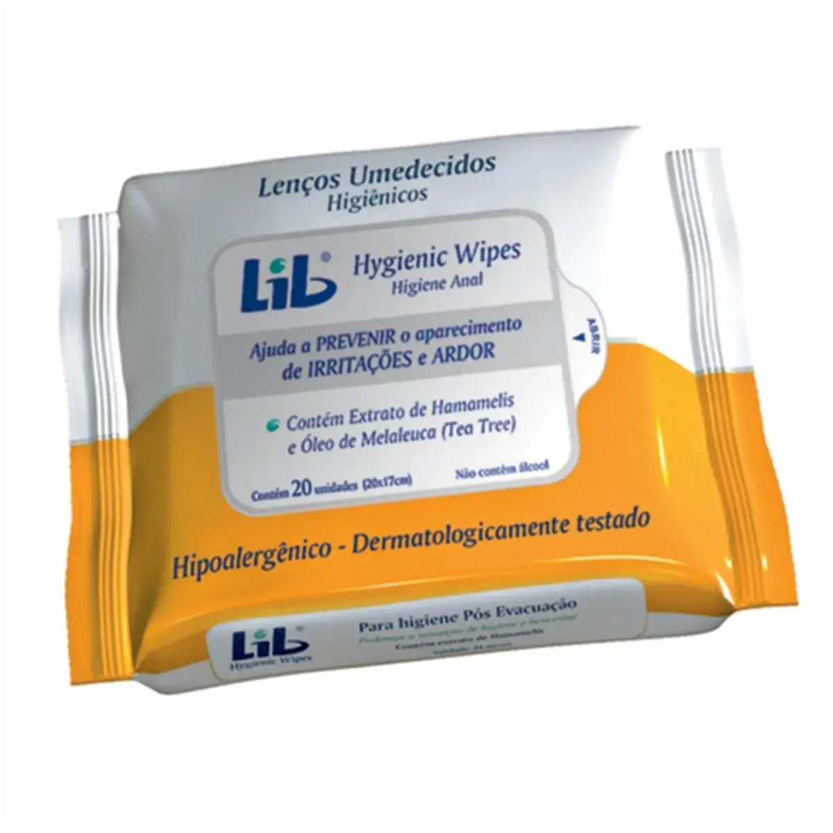 Lenço Umedecido para Higiene Anal Lib Hygienic Wypes com 20 unidades