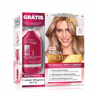 Tintura Permanente Imédia Excellence 8.1 Louro Sueco + Soin