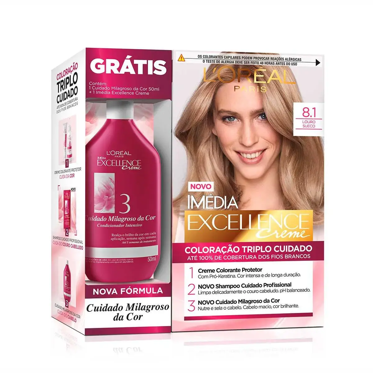 Tintura Permanente Imédia Excellence 8.1 Louro Sueco + Soin