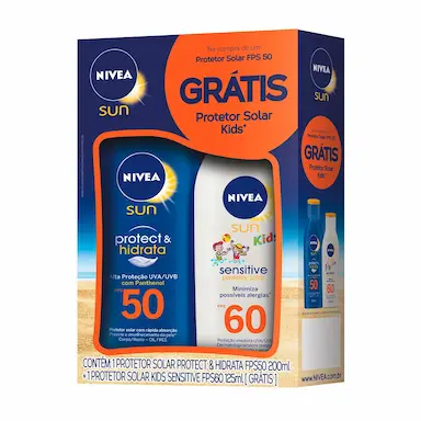 Kit Protetor Solar Corporal Nivea Sun Protect & Hidrata com 1 Protetor Adulto FPS 50 de 200ml + 1 Protetor Infantil Kids Sensitve FPS 60 de 125ml