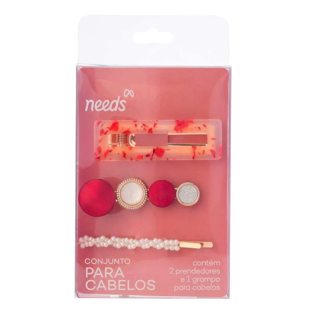 Kit Acessórios de Cabelo Needs Festivo Amor - 2 Prendedores + 1 Grampo