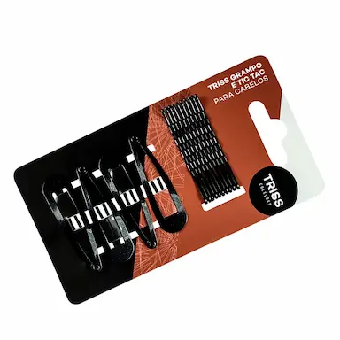 Kit Grampo Triss com 10 unidades + 4 Presilhas Tic Tac Pretas para cabelos