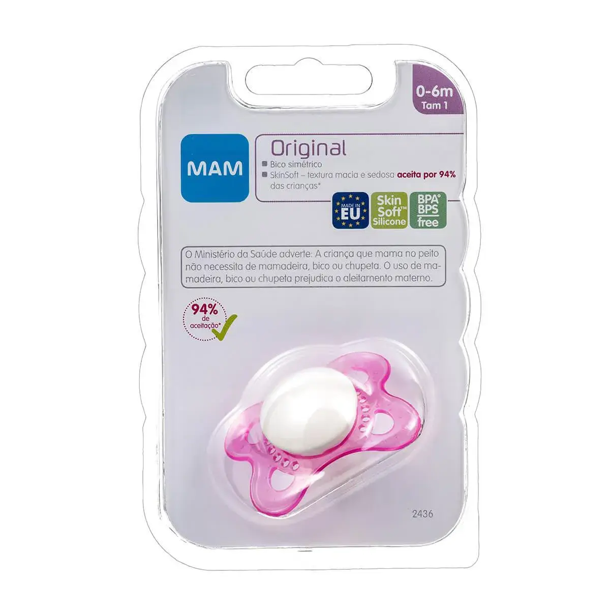 Chupeta MAM Original Cor Rosa Tamanho 1 - RN a 6 meses com 1 unidade