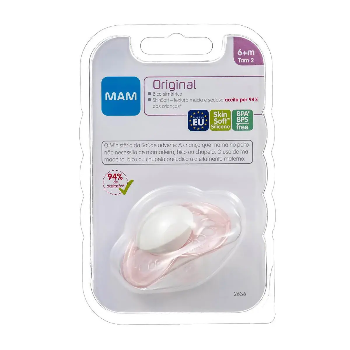 Chupeta MAM Original Cor Rosa Tamanho 2 - maiores de 6 meses com 1 unidade