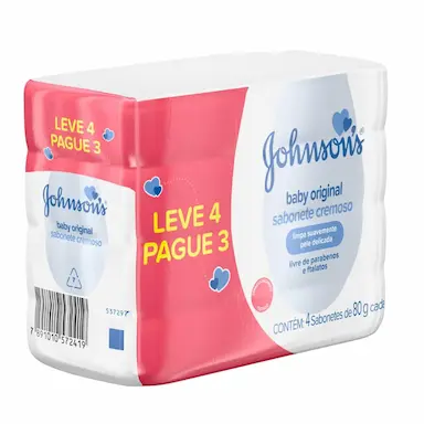 kit Sabonete Johnson's Baby Original Branco Cremoso com 4 unidades de 80g cada
