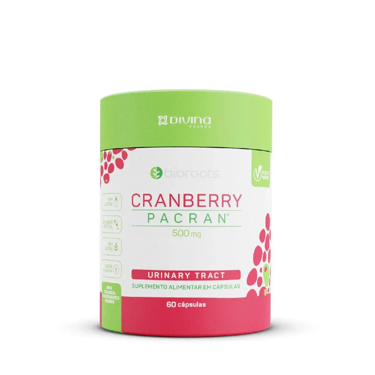 Suplemento Alimentar de Cranberry 500mg Bioroots 60 Cápsulas