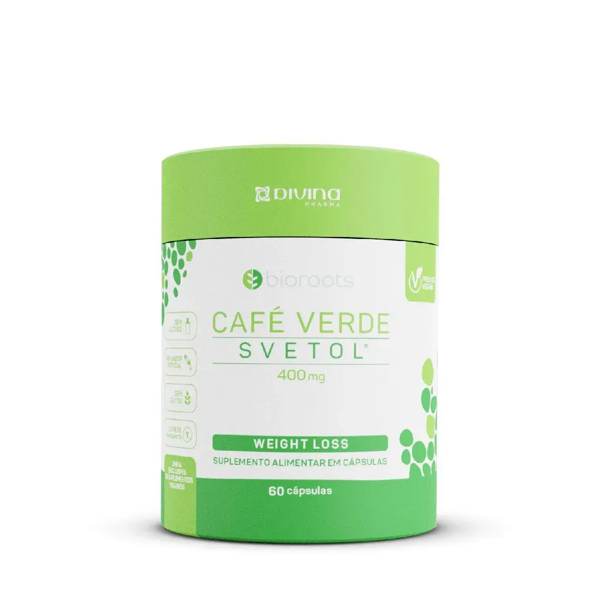 Suplemento Alimentar de Café Verde 400mg Bioroots 60 Cápsulas