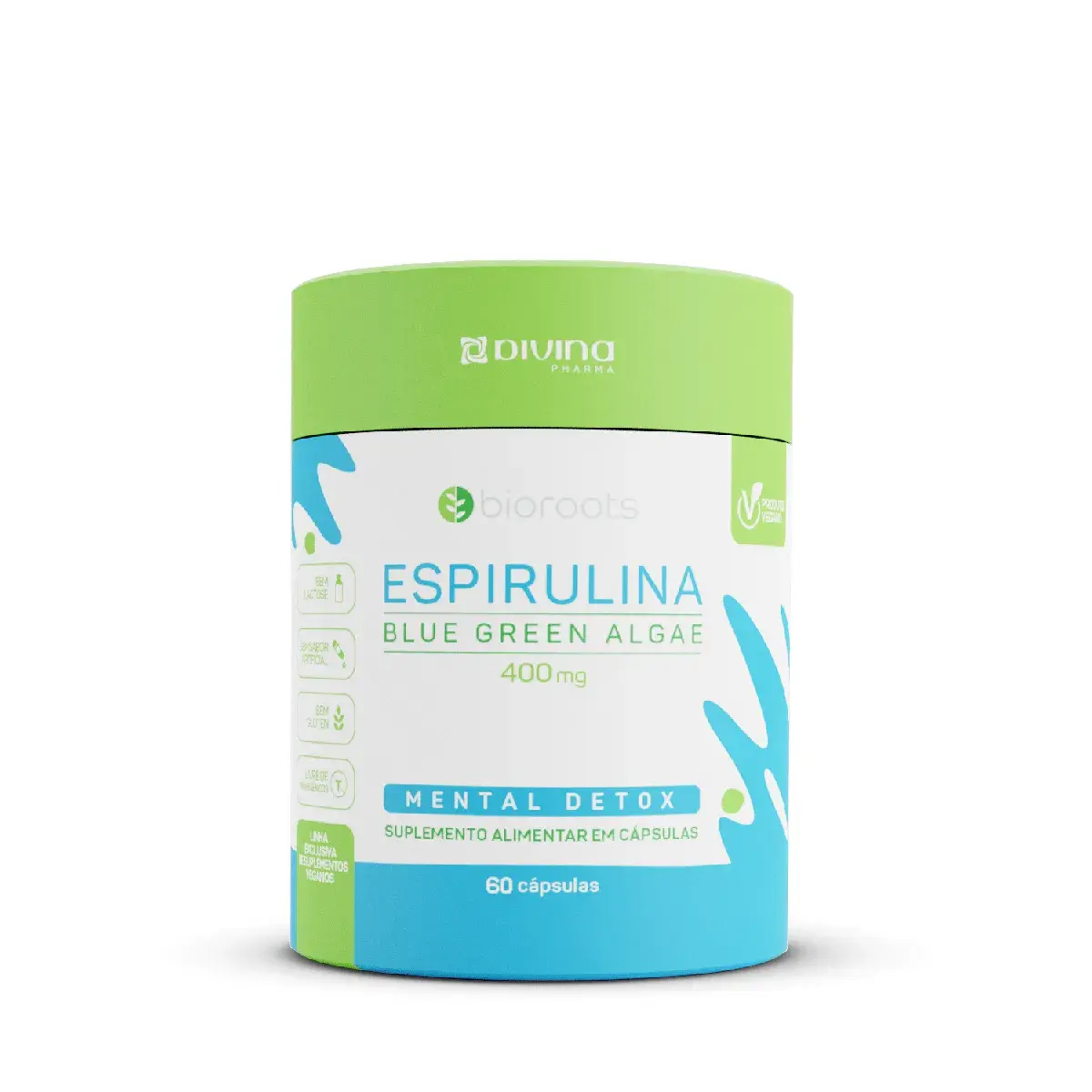 Suplemento Alimentar de Espirulina 400mg Bioroots 60 cápsulas