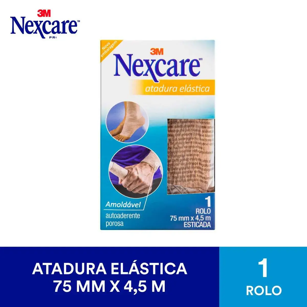 Atadura Elástica Nexcare autoaderente rolo com 75mm x 4,5m