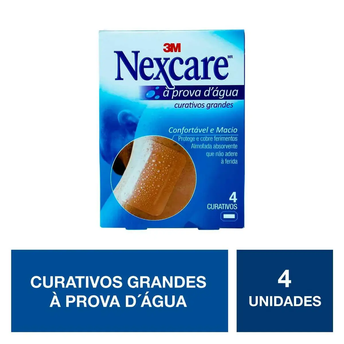 Curativo Grande Nexcare 3M à Prova D'Água com 4 unidades