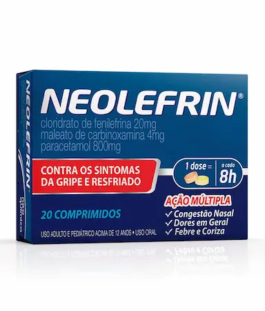 Neolefrin Paracetamol 800mg + Cloridrato Fenillefrina 20mg + Maleato de Carbinoxamina 4mg 20 comprimidos