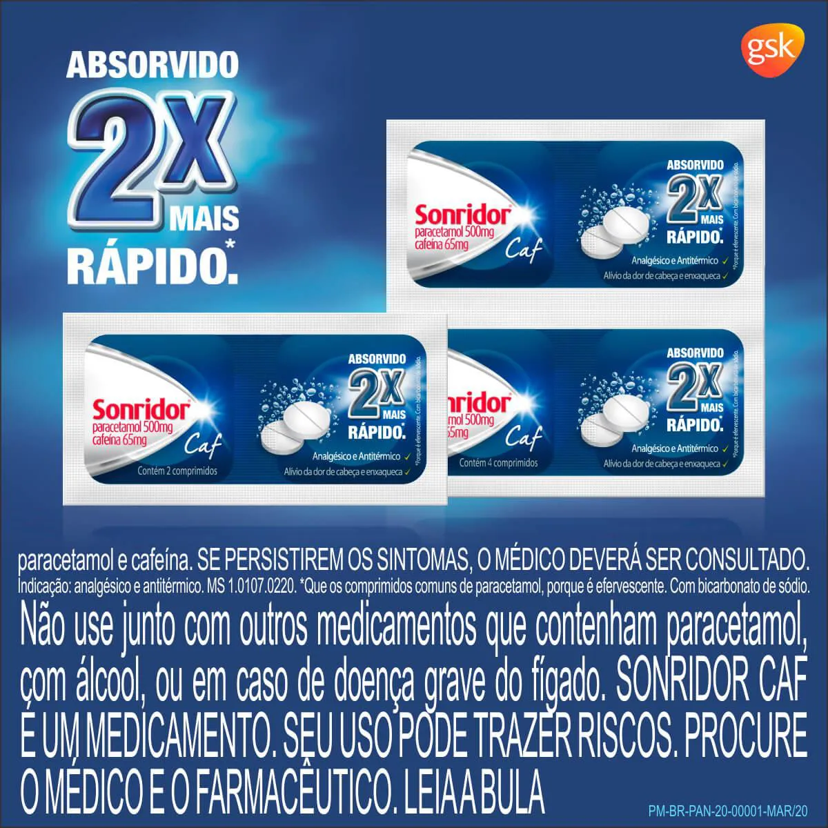 Sonridor Caf Paracetamol 500mg + Cafeína 65mg 4 comprimidos efervescentes
