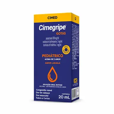 Cimegripe Infantil Cloridrato Fenillefrina 2mg/ml + Paracetamol 100mg/ml + Maleato de Clorfeniramina 2mg/ml Sabor Laranja Gotas 20ml