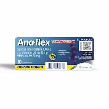 Ana-Flex Citrato de Orfenadrina 35mg + Dipirona Monoidratada 300mg + Cafeína Anidra 50mg - 10 comprimidos