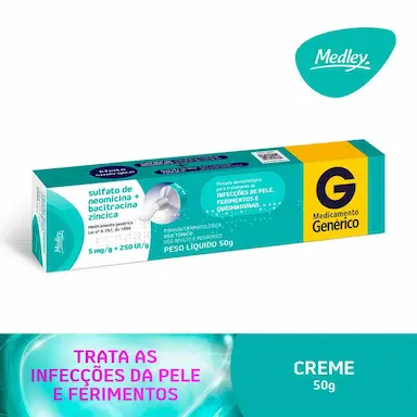 Sulfato de Neomicina 5mg + Bacitracina 250UI Pomada Dermatológica 50g Medley Genérico