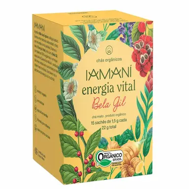 CHá MISTO ORGâNICO ENERGIA VITAL BELA GIL IAMANí 15 SACHêS  GUARANá DE MAUéS GENGIBRE MATE CHá VERDE SáLVIA