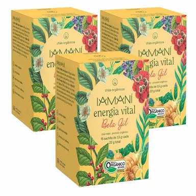 KIT 3 CHá MISTO ORGâNICO ENERGIA VITAL BELA GIL IAMANí 15 SACHêS GUARANá DE MAUéS GENGIBRE MATE CHá VERDE SáLVIA