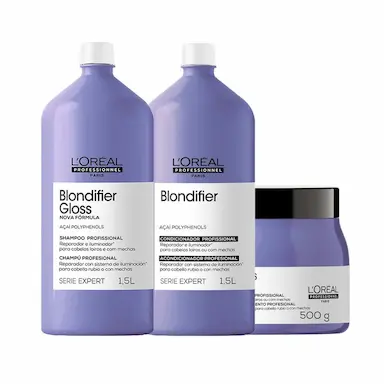 KIT L'ORéAL PROFESSIONNEL SERIE EXPERT BLONDIFIER GLOSS  – SHAMPOO E CONDICIONADOR E MáSCARA 500 G