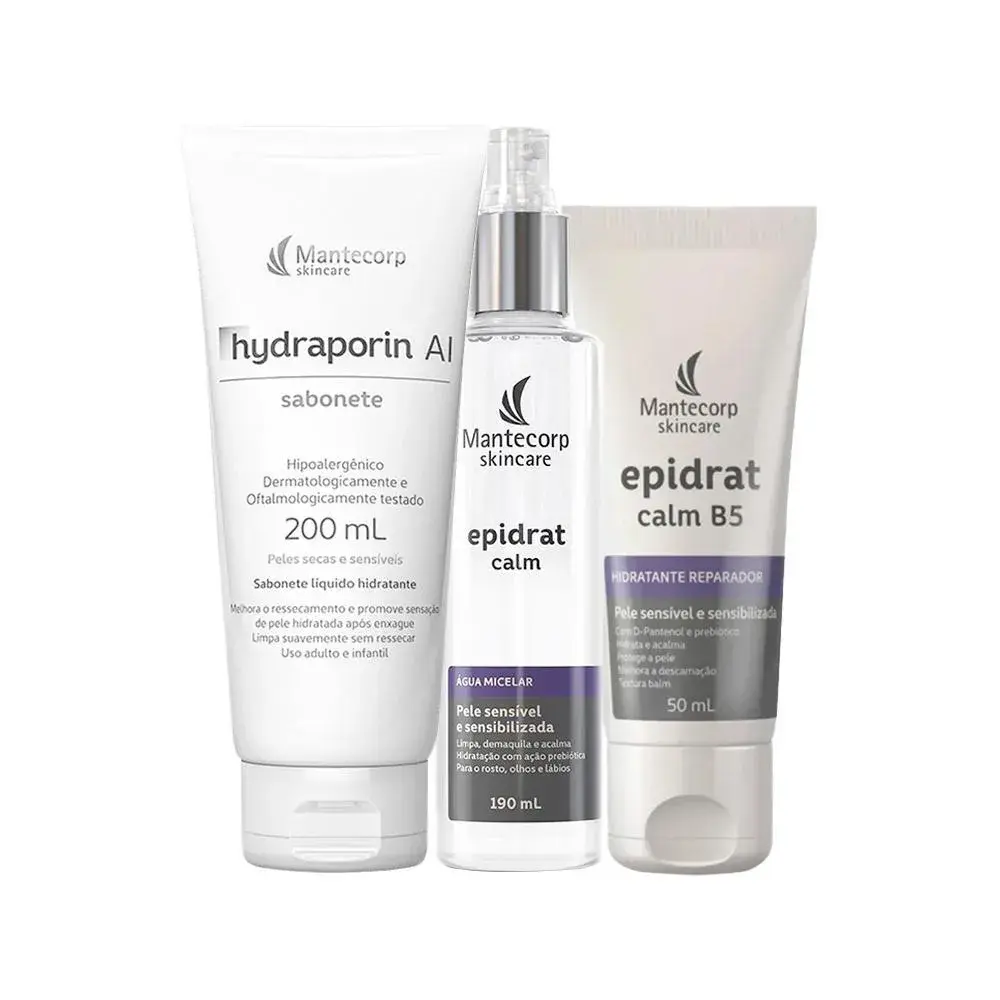 KIT FACIAL MANTECORP EPIDRAT - SABONETE DE LIMPEZA HYDRAPORIN E ÁGUA MICELAR E HIDRATANTE REPARADOR B5 50ML