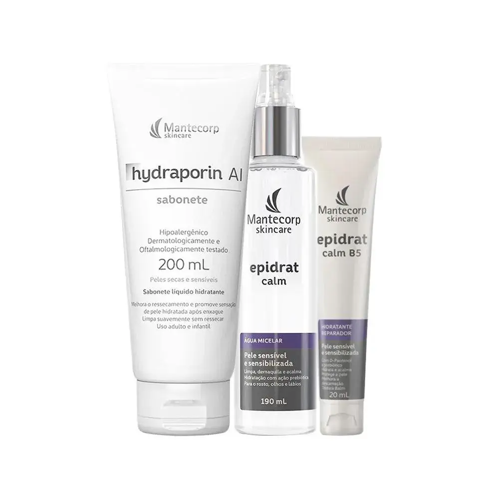 KIT FACIAL MANTECORP EPIDRAT - SABONETE DE LIMPEZA HYDRAPORIN E ÁGUA MICELAR E HIDRATANTE REPARADOR B5 20ML