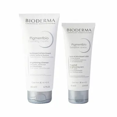 KIT BIODERMA PIGMENTBIO - SABONETE LíQUIDO E CREME CLAREADOR CORPORAL SENSITIVE AREAS 75ML