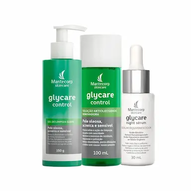 KIT FACIAL MANTECORP GLYCARE - GEL E SOLUçãO ANTIOLEOSIDADE E SéRUM 30ML