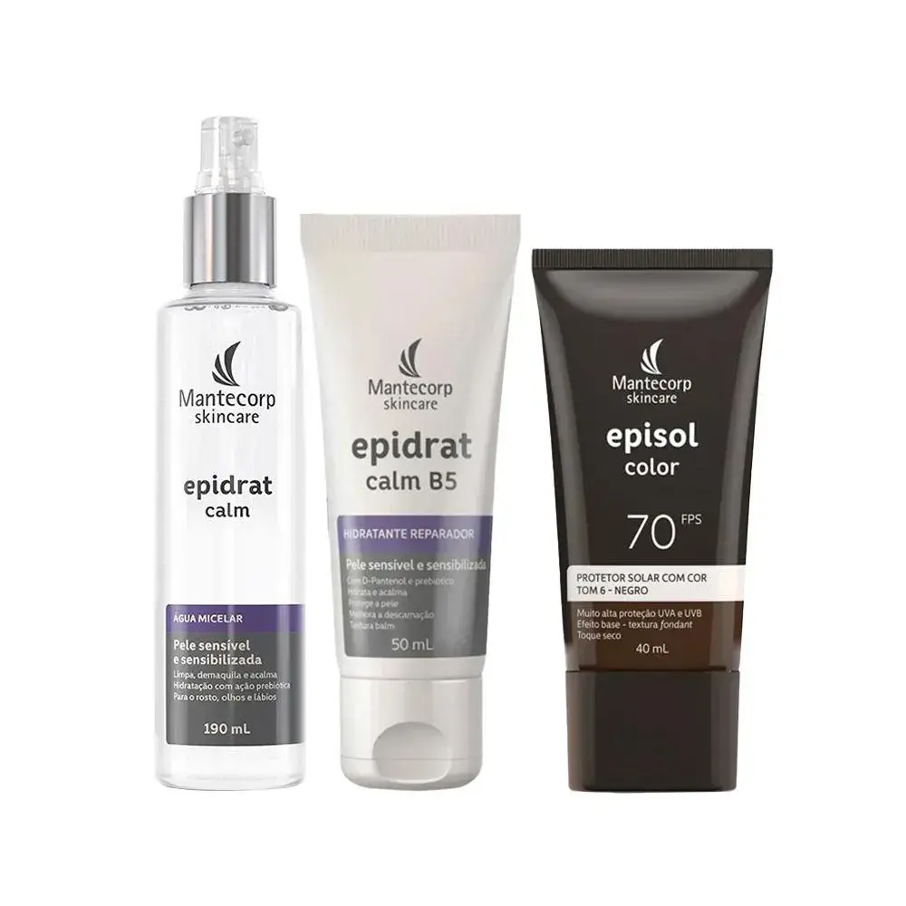 KIT FACIAL MANTECORP - PROTETOR SOLAR TOM 6 NEGRO FPS70 E ÁGUA MICELAR E HIDRATANTE