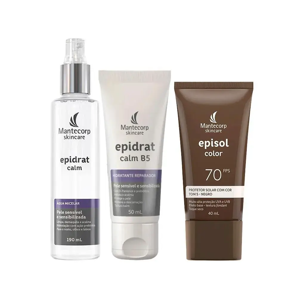 KIT FACIAL MANTECORP - PROTETOR SOLAR TOM 5 NEGRO FPS70  E ÁGUA MICELAR E HIDRATANTE