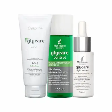 KIT FACIAL MANTECORP GLYCARE - SABONETE DE LIMPEZA PROFUNDA E SOLUçãO ANTIOLEOSIDADE E SéRUM