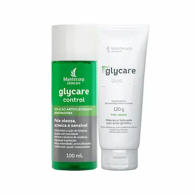 KIT FACIAL MANTECORP GLYCARE - SOLUçãO ANTIOLEOSIDADE E SABONETE DE LIMPEZA PROFUNDA DUO 120G