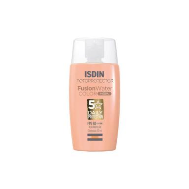 ISDIN FUSION WATER 5 STARS COLOR PROTETOR SOLAR FACIAL COM COR FPS 50 MéDIA 50ML