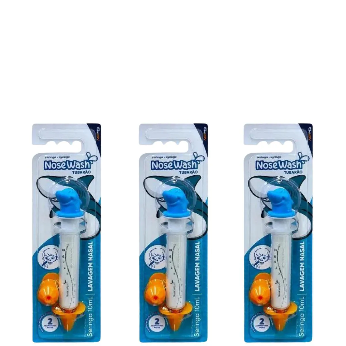 KIT 3 NOSE WASH SERINGA PARA LAVAGEM NASAL 10ML - TUBARãO AZUL