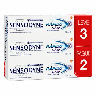 KIT PASTA DE DENTE SENSODYNE RÁPIDO ALÍVIO PARA DENTES SENSÍVEIS COM 3 UNIDADES