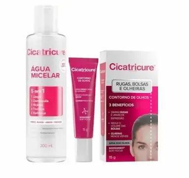 KIT CICATRICURE CONTORNO DOS OLHOS 15G + ÁGUA MICELAR 5 EM 1 COM 200ML