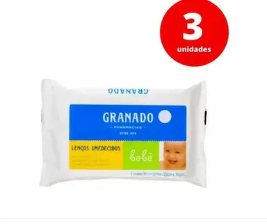 KIT C/ 3 LENÇOS UMEDECIDOS GRANADO BEBÊ COM 50 UNIDADES CADA