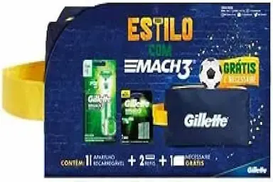 KIT GILLETTE MACH3 SENSITIVE 1 APARELHO DE BARBEAR RECARREGáVEL2 CARGAS + NECESSAIRE