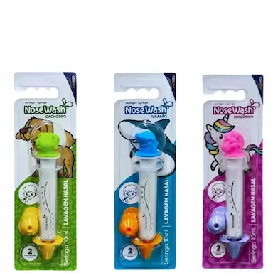 KIT 3 SERINGA NOSEWASH PARA LAVAGEM NASAL 10ML – ROSA – VERDE – AZUL