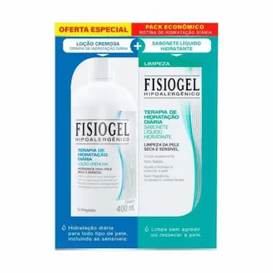 KIT FISIOGEL LOÇÃO CREMOSA TERAPIA DE HIDRATAÇÃO DIÁRIA COM 400ML + SABONETE LÍQUIDO COM 150ML