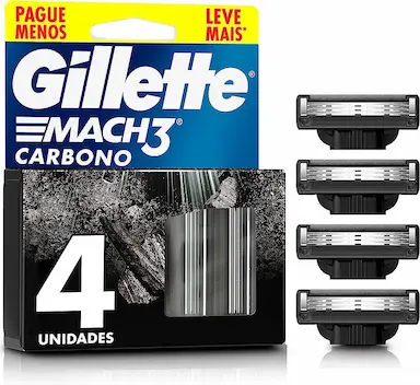 GILLETTE MACH3 CARBONO CARGA PARA APARELHO DE BARBEAR 4 UNIDADES