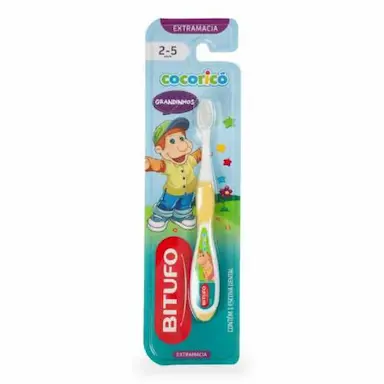 ESCOVA DE DENTE BITUFO COCORICÓ GRANDINHOS 2 A 5 ANOS EXTRAMACIA - 1 UNIDADE