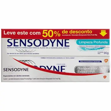 KIT PASTA DE DENTE SENSODYNE BRANQUEADOR EXTRA FRESH + LIMPEZA PROFUNDA COM 90G CADA