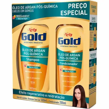 KIT NIELY GOLD ÓLEO DE ARGAN PÓS-QUÍMICA 1 SHAMPOO DE 300ML + 1 CONDICIONADOR DE 200ML